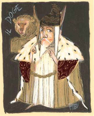 Paolo Fresu - Serigrafie - Il doge - Serigrafia a tiratura limitata con collage di stoffa - cm 20.5x25 - Galleria Casa d'Arte - Bra (CN)